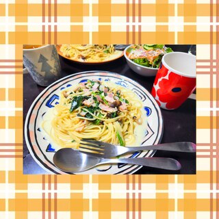 ほんのり甘い♡豆乳と生クリームスープパスタ